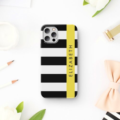 Black and White Stripes Striped Lines Your Name iPhone 12 Pro Case