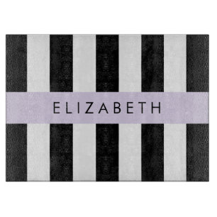 Black and White Stripes, Striped, Lines, Your Name Cutting Board