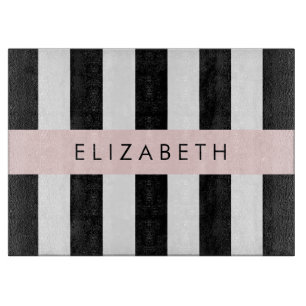 Black and White Stripes, Striped, Lines, Your Name Cutting Board