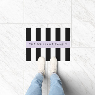 Black and White Stripes, Striped, Lines, Your Name Doormat