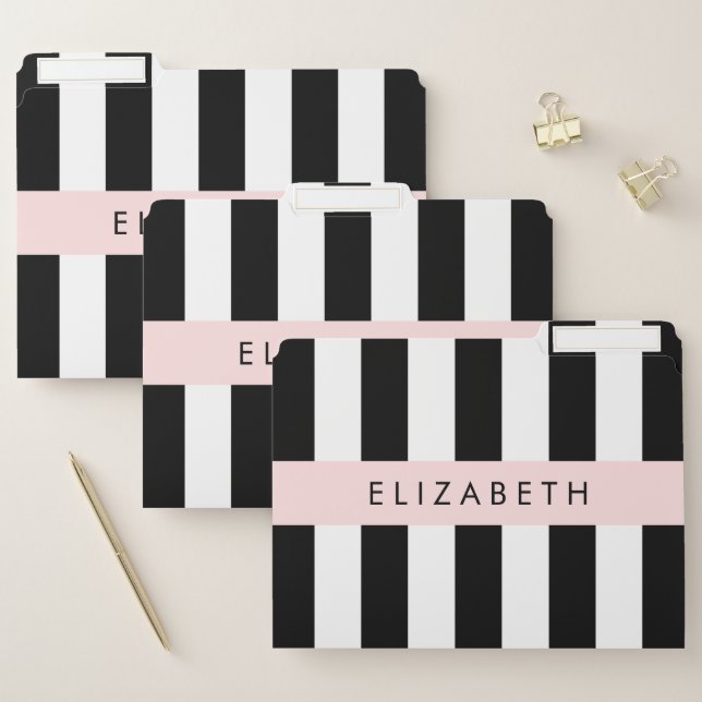 Black and White Stripes, Striped, Lines, Your Name File Folder (Set)