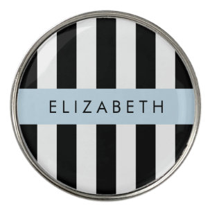 Black and White Stripes, Striped, Lines, Your Name Golf Ball Marker