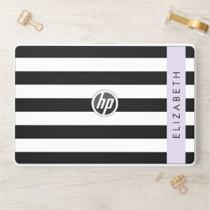 Black and White Stripes, Striped, Lines, Your Name HP Laptop Skin