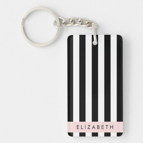 Black and White Stripes Striped Lines Your Name Keychain