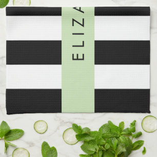 Black and White Stripes, Striped, Lines, Your Name Kitchen Towel