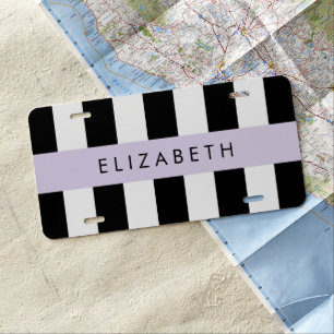Black and White Stripes, Striped, Lines, Your Name License Plate