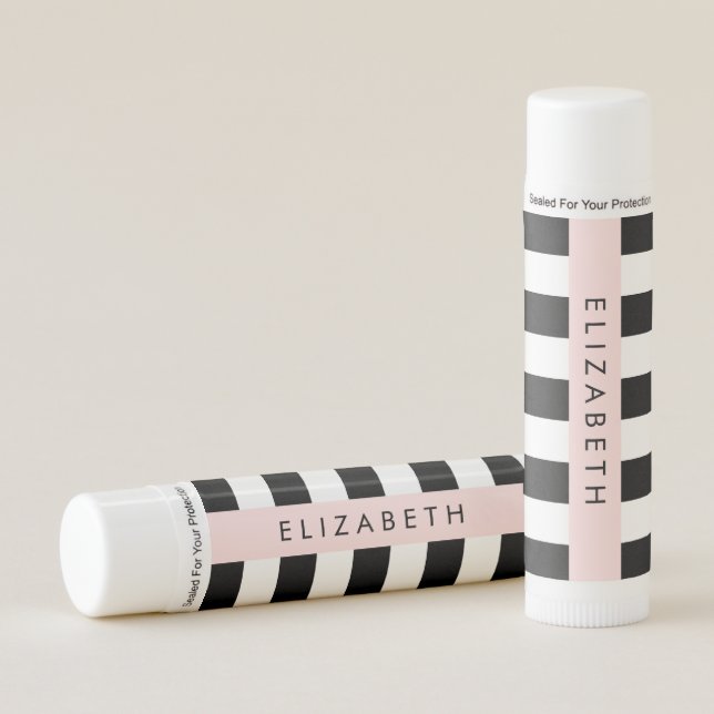Black and White Stripes, Striped, Lines, Your Name Lip Balm (Front)