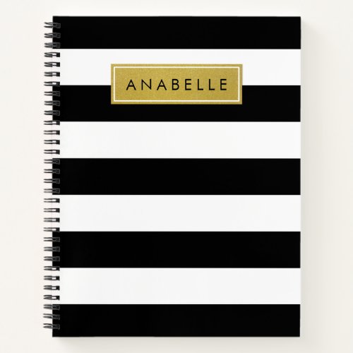 Black and White Stripes Striped Lines Your Name Notebook