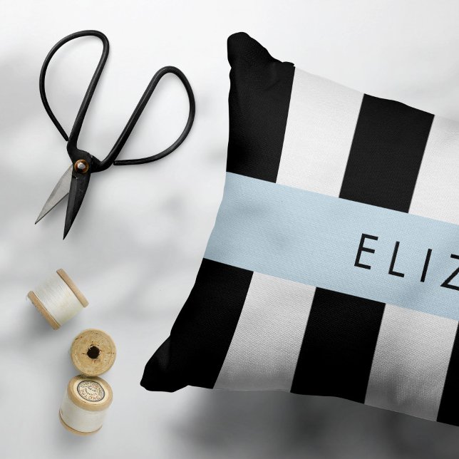 Black and White Stripes, Striped, Lines, Your Name Pillow Case (Creator Uploaded)
