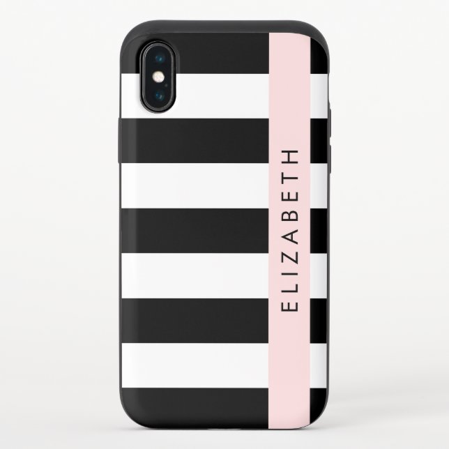 Black and White Stripes, Striped, Lines, Your Name Uncommon iPhone Case (Back)