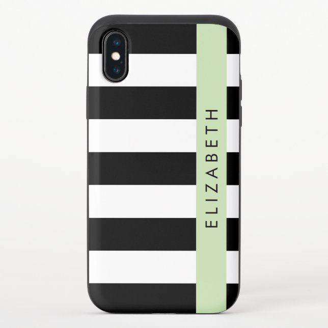 Black and White Stripes, Striped, Lines, Your Name Uncommon iPhone Case (Back)