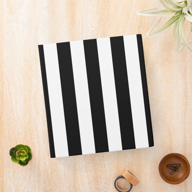 Black and White Stripes, Striped Pattern, Lines 3 Ring Binder (In Situ)