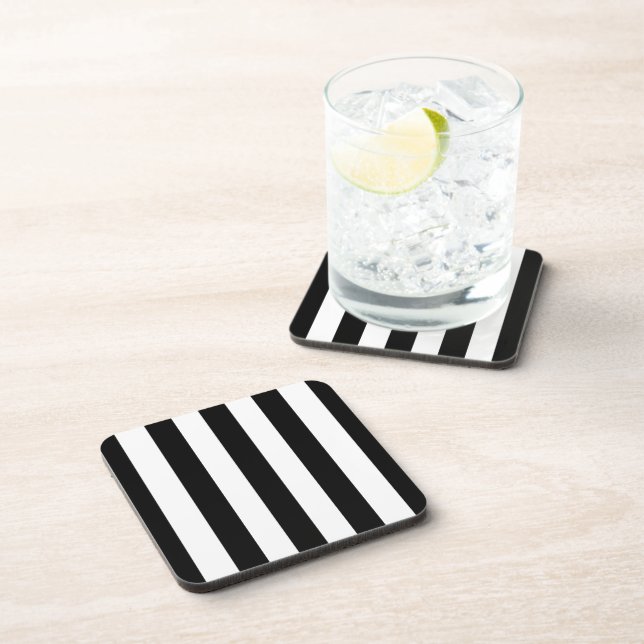 Black and White Stripes, Striped Pattern, Lines Beverage Coaster (Right Side)