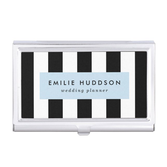 Black and White Stripes, Striped Pattern, Lines Business Card Case (Front)