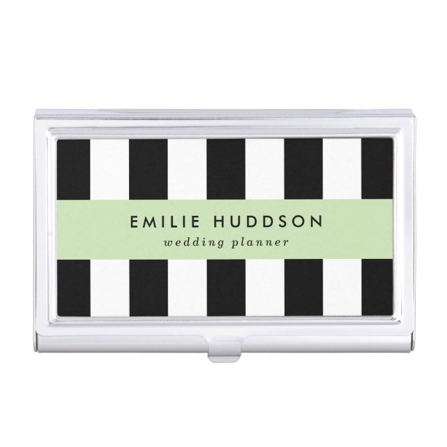 Black and White Stripes, Striped Pattern, Lines Business Card Case (Front)