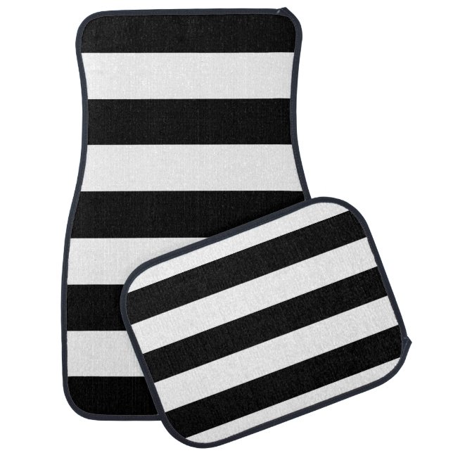 Black and White Stripes, Striped Pattern, Lines Car Floor Mat (Set)