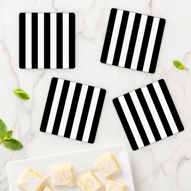 Black and White Stripes, Striped Pattern, Lines Coaster Set (In Situ)