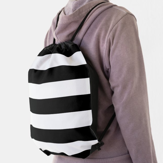 Black and White Stripes, Striped Pattern, Lines Drawstring Bag (Insitu)