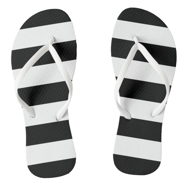 Black and White Stripes, Striped Pattern, Lines Flip Flops (Footbed)