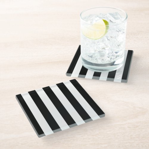 Black and White Stripes Striped Pattern Lines Glass Coaster