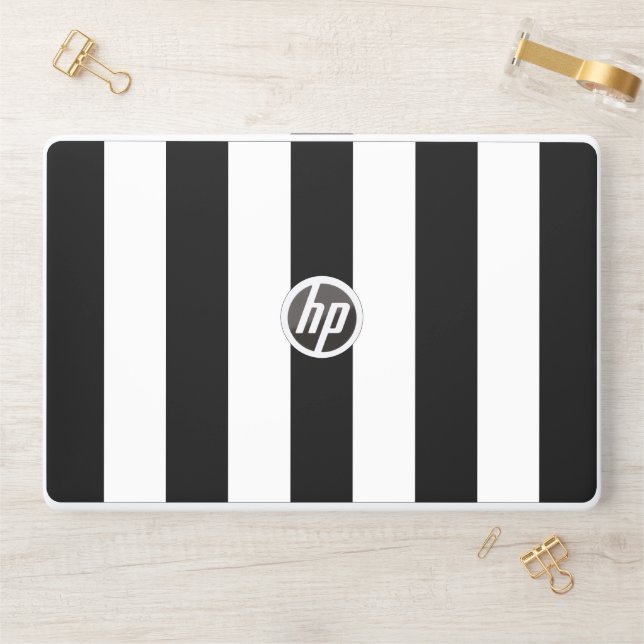 Black and White Stripes, Striped Pattern, Lines HP Laptop Skin (Desk)