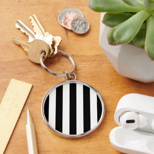 Black and White Stripes Striped Pattern Lines Keychain