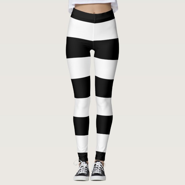 Black and White Stripes, Striped Pattern, Lines Leggings (Front)