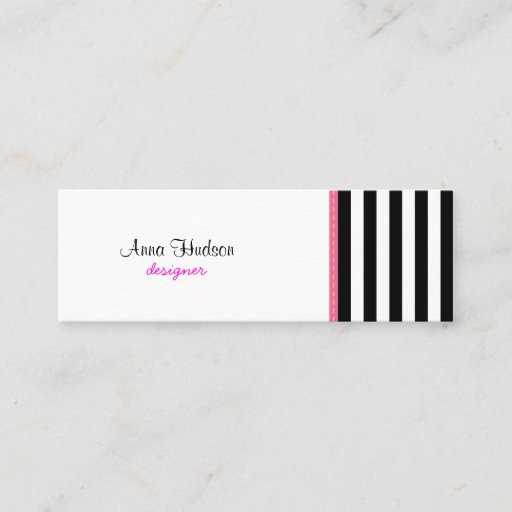 Customizable Artistic Trendy Chic Stripes Black White Pink Business Card Template