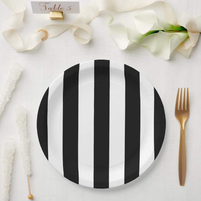 Black and White Stripes, Striped Pattern, Lines Paper Plates (Wedding)