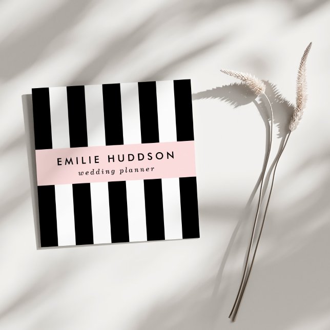 Black and White Stripes, Striped Pattern, Lines Square Business Card (Creator Uploaded)