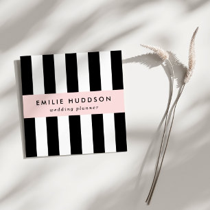 Black and White Stripes, Striped Pattern, Lines Square Business Card