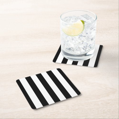 Black and White Stripes Striped Pattern Lines Square Paper Coaster