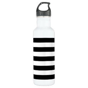Black and White Stripes, Striped Pattern, Lines Stainless Steel Water Bottle
