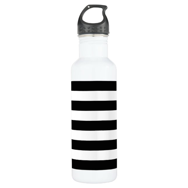 Black and White Stripes, Striped Pattern, Lines Stainless Steel Water Bottle (Front)