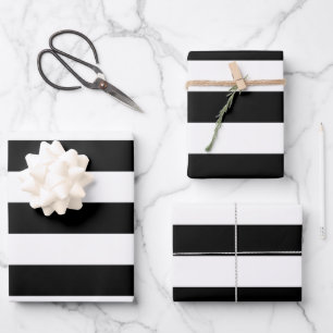 Black and White Stripes, Striped Pattern, Lines Wrapping Paper Sheets