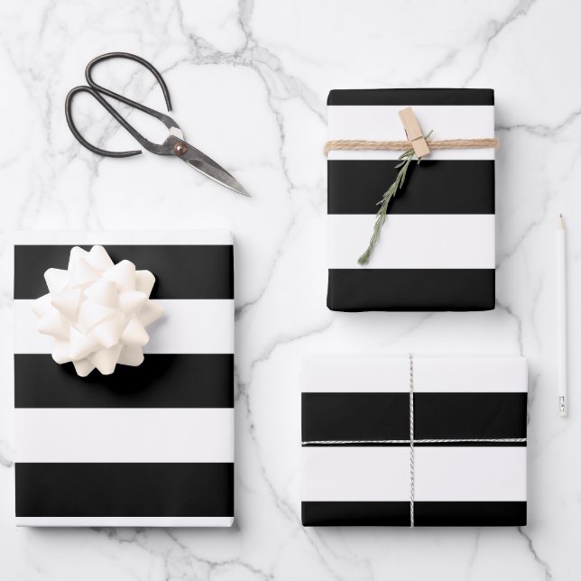 Black and White Stripes, Striped Pattern, Lines Wrapping Paper Sheets (Front)