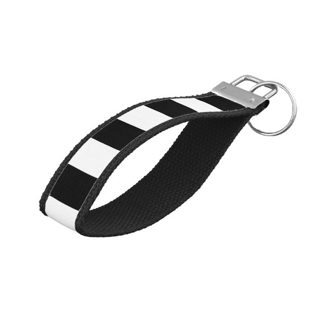 Black and White Stripes, Striped Pattern, Lines Wrist Keychain (Angled Up)