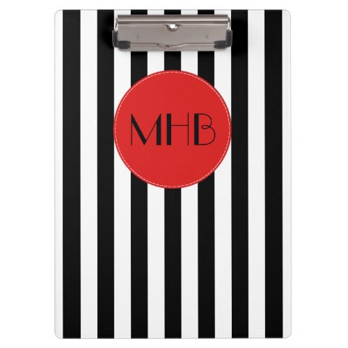 Black and White Stripes Striped Pattern Monogram Clipboard