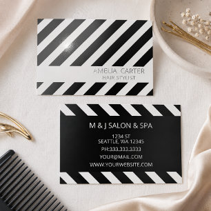 black and white stripes stylist salon spa makeup raised spot UV business card