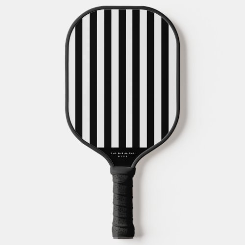 Black and White Stripes Trendy Stylish Monogram Pickleball Paddle