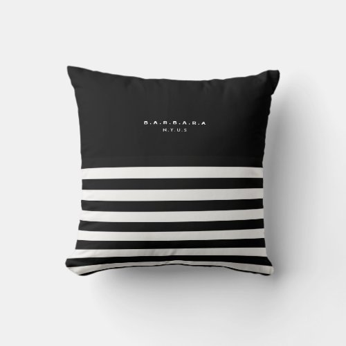 Black and White Stripes Trendy Stylish Monogram Throw Pillow