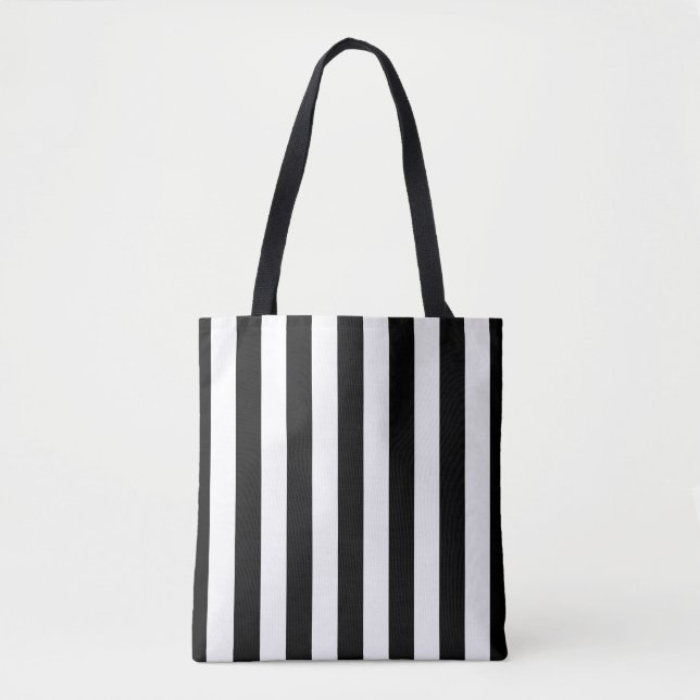 Black and White Stripes Vertical Striped Pattern Tote Bag (Front)