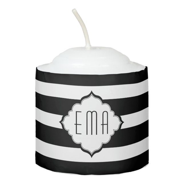 Black And White Stripes Votive Candle (Front)