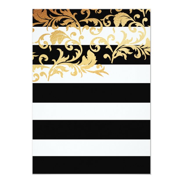 Black And White Stripes W/ Gold Foil Bridal Shower Invitation