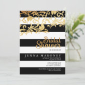 Black And White Stripes W Gold Foil Bridal Shower Invitation Zazzle