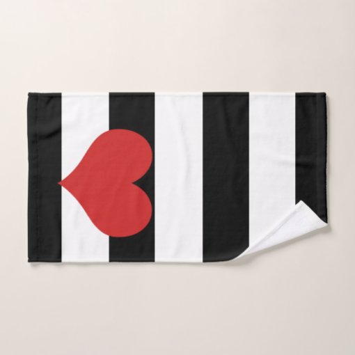 Black and White Stripes w/Red Heart Bath Towel Set Zazzle