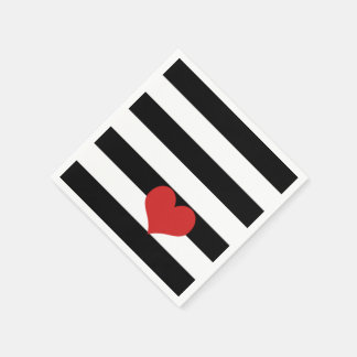 Black and White Stripes w/Red Heart Napkins
