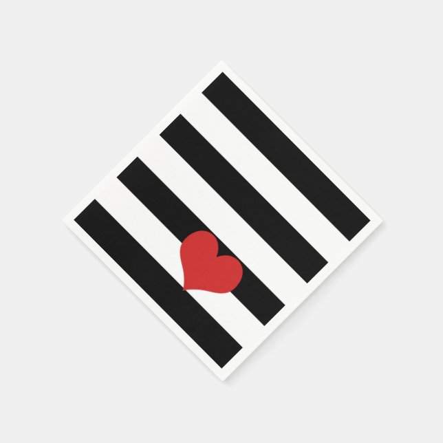 Black and White Stripes w/Red Heart Napkins (Corner)