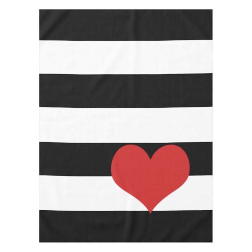 Black and White Stripes wRed Heart Tablecloth