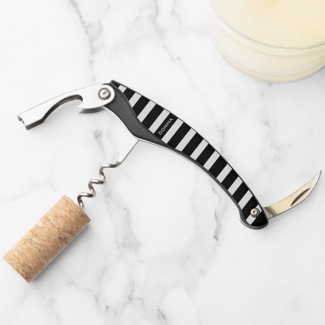 Black and white stripes waiter's corkscrew (Front)